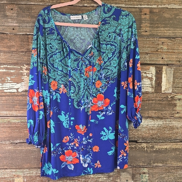 Susan Graver Blue Floral Paisley Women's Top, Plus Size 2X - Picture 1 of 4